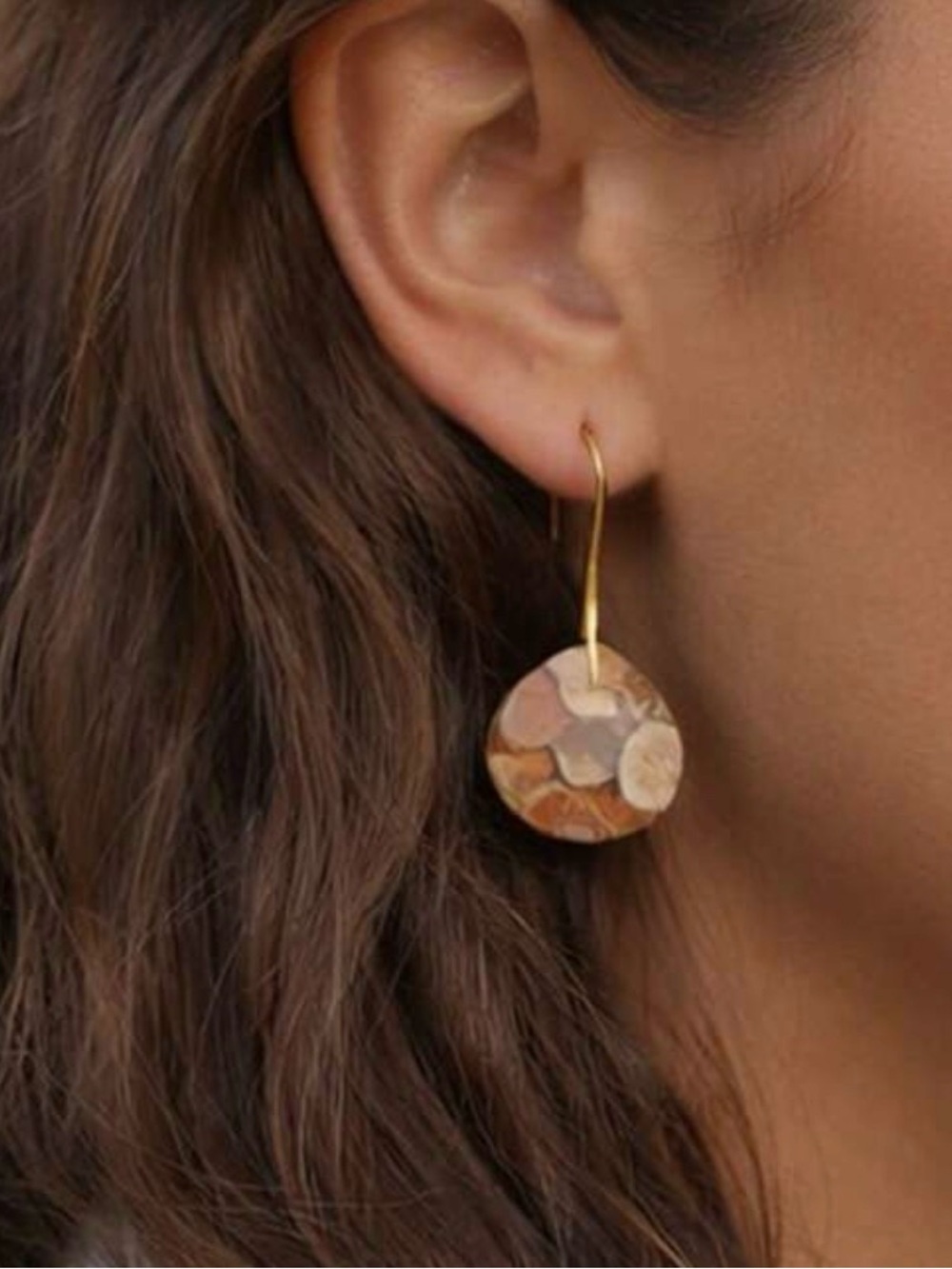 Gold-Tone Blue & Tan Natural Stone Drop Earrings - Picture 5 of 7
